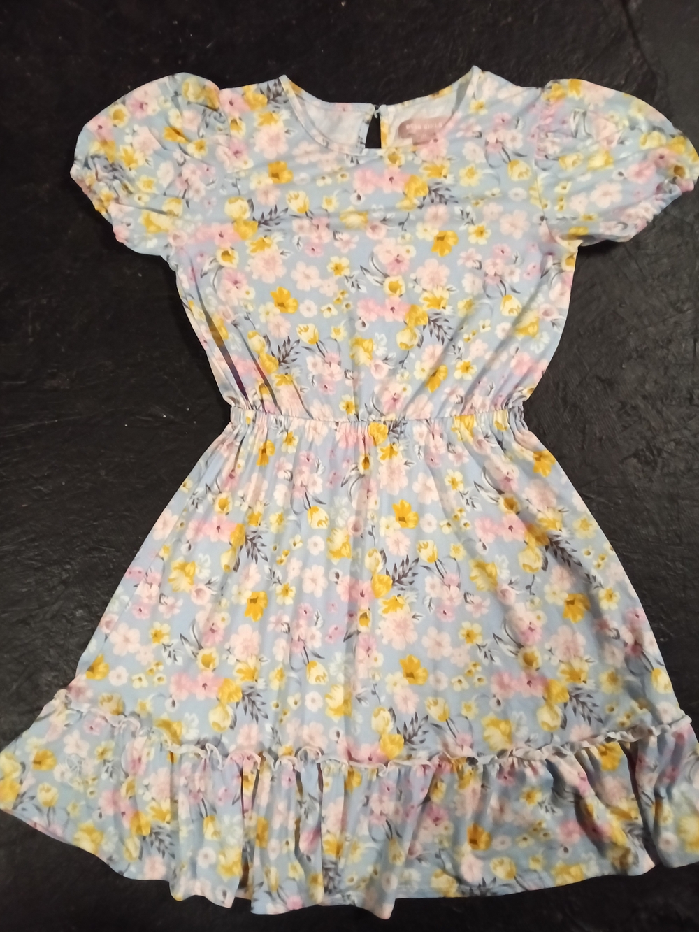 BCBGirls Light Blue Floral Ruffle-Hem Dress